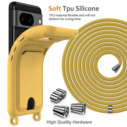 For Google Pixel 8 Case Liquid Silicone Card Holder Phone Back Cover with Lanyard