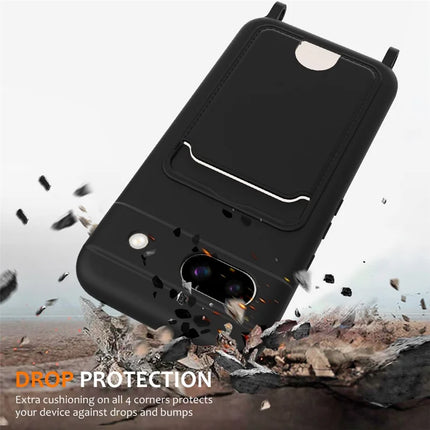 For Google Pixel 8a Case Liquid Silicone Card Holder Phone Back Cover with Lanyard