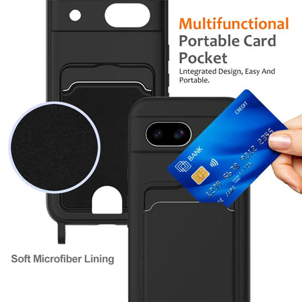 For Google Pixel 8a Case Liquid Silicone Card Holder Phone Back Cover with Lanyard