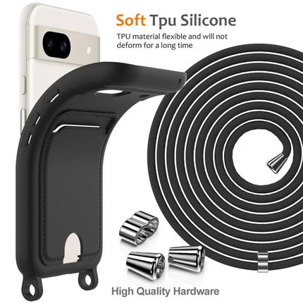 For Google Pixel 8a Case Liquid Silicone Card Holder Phone Back Cover with Lanyard