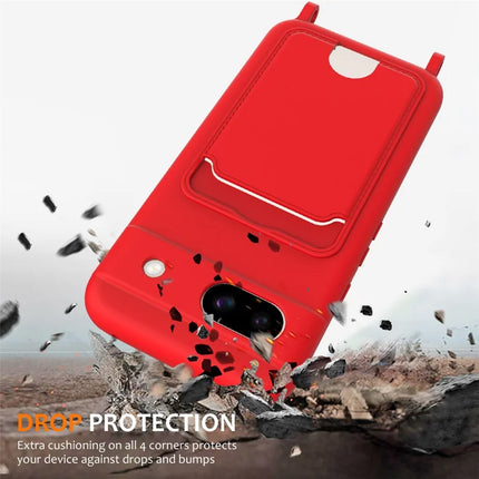 For Google Pixel 8a Case Liquid Silicone Card Holder Phone Back Cover with Lanyard