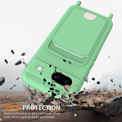 For Google Pixel 8a Case Liquid Silicone Card Holder Phone Back Cover with Lanyard