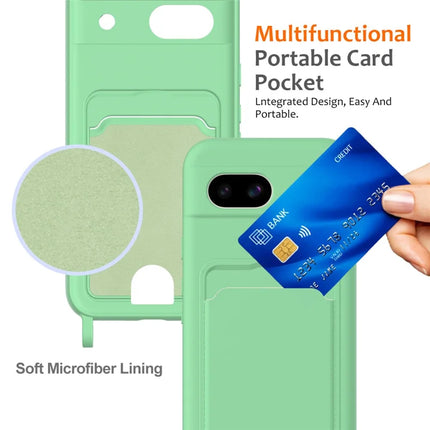For Google Pixel 8a Case Liquid Silicone Card Holder Phone Back Cover with Lanyard