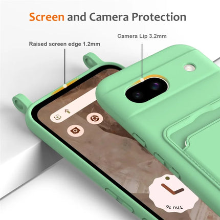 For Google Pixel 8a Case Liquid Silicone Card Holder Phone Back Cover with Lanyard