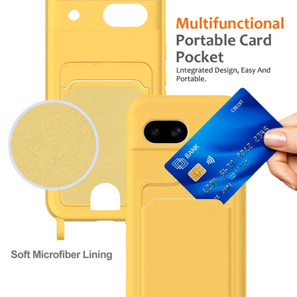 For Google Pixel 8a Case Liquid Silicone Card Holder Phone Back Cover with Lanyard