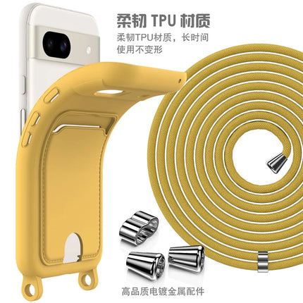 For Google Pixel 8a Case Liquid Silicone Card Holder Phone Back Cover with Lanyard