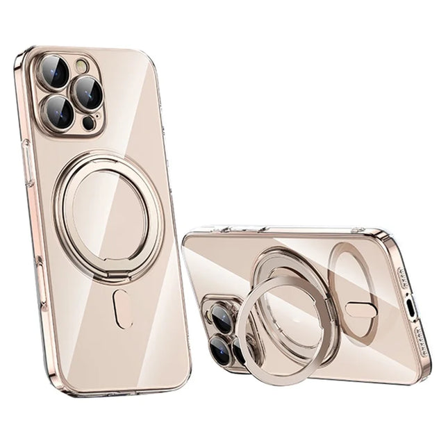 For iPhone 16 Pro Case Compatible with MagSafe Kickstand PC+TPU Phone Cover with Lens Film - Bronze