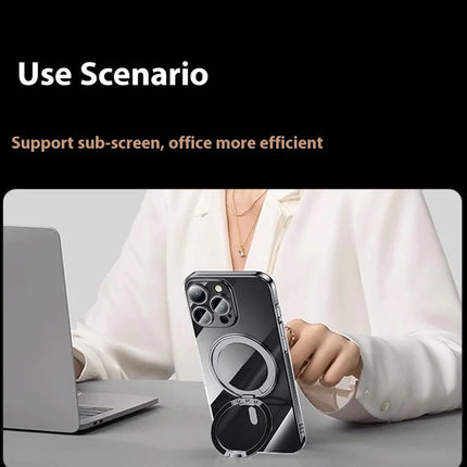 For iPhone 16 Pro Max Case Compatible with MagSafe Kickstand PC+TPU Phone Cover with Lens Film