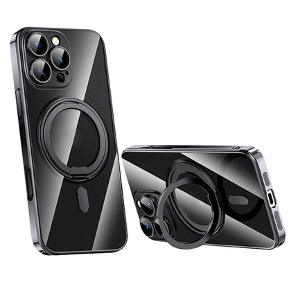 For iPhone 16 Pro Max Case Compatible with MagSafe Kickstand PC+TPU Phone Cover with Lens Film - Black