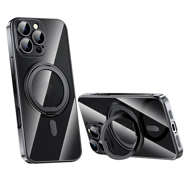 For iPhone 16 Pro Max Case Compatible with MagSafe Kickstand PC+TPU Phone Cover with Lens Film - Black