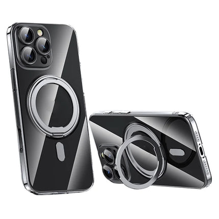 For iPhone 16 Pro Max Case Compatible with MagSafe Kickstand PC+TPU Phone Cover with Lens Film - Silver
