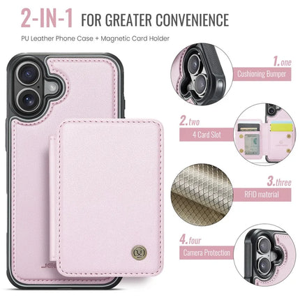 JEEHOOD J05 For iPhone 16 Plus Case Leather Mobile Cover with Detachable Magnetic Card Bag