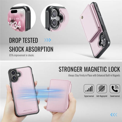 JEEHOOD J05 For iPhone 16 Plus Case Leather Mobile Cover with Detachable Magnetic Card Bag