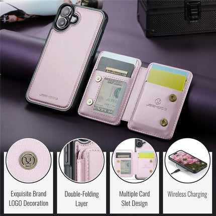 JEEHOOD J05 For iPhone 16 Plus Case Leather Mobile Cover with Detachable Magnetic Card Bag