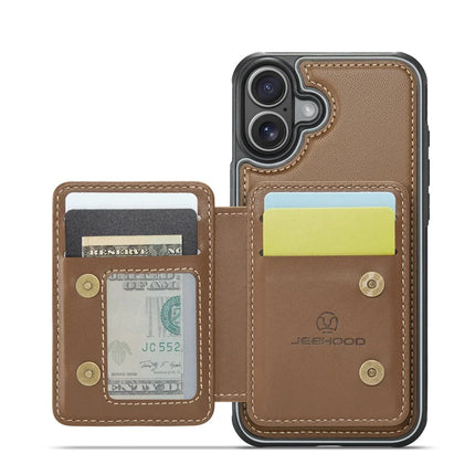 JEEHOOD J05 For iPhone 16 Plus Case Leather Mobile Cover with Detachable Magnetic Card Bag