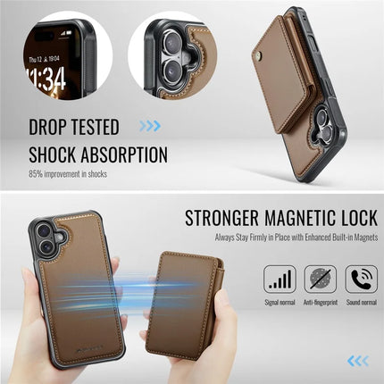 JEEHOOD J05 For iPhone 16 Plus Case Leather Mobile Cover with Detachable Magnetic Card Bag
