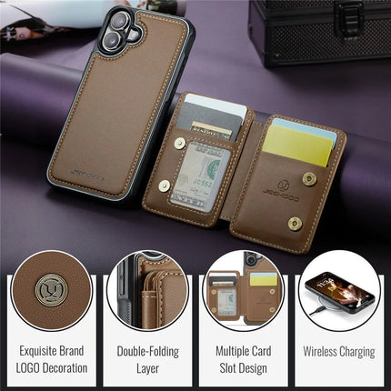 JEEHOOD J05 For iPhone 16 Plus Case Leather Mobile Cover with Detachable Magnetic Card Bag