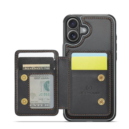 JEEHOOD J05 For iPhone 16 Plus Case Leather Mobile Cover with Detachable Magnetic Card Bag