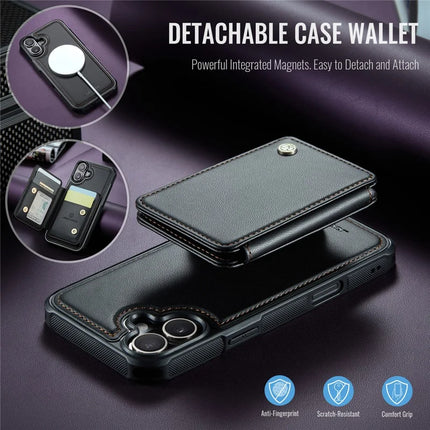 JEEHOOD J05 For iPhone 16 Plus Case Leather Mobile Cover with Detachable Magnetic Card Bag