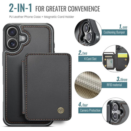 JEEHOOD J05 For iPhone 16 Plus Case Leather Mobile Cover with Detachable Magnetic Card Bag