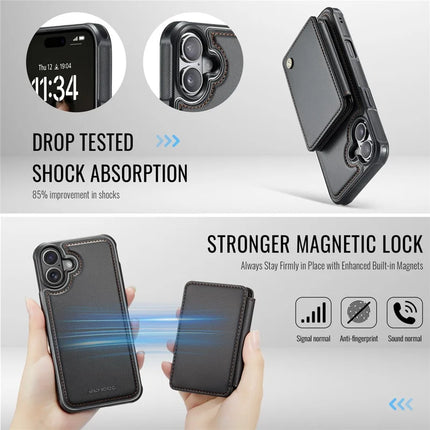 JEEHOOD J05 For iPhone 16 Plus Case Leather Mobile Cover with Detachable Magnetic Card Bag
