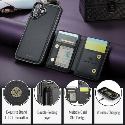 JEEHOOD J05 For iPhone 16 Plus Case Leather Mobile Cover with Detachable Magnetic Card Bag