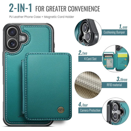 JEEHOOD J05 For iPhone 16 Plus Case Leather Mobile Cover with Detachable Magnetic Card Bag