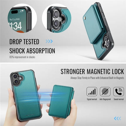 JEEHOOD J05 For iPhone 16 Plus Case Leather Mobile Cover with Detachable Magnetic Card Bag