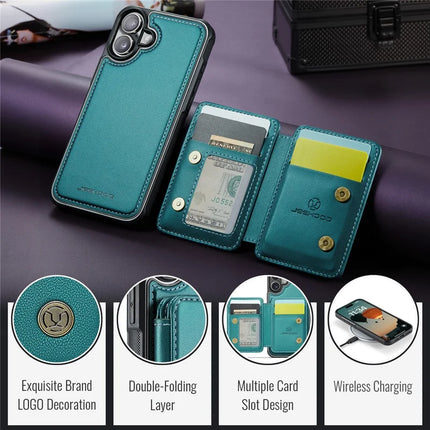 JEEHOOD J05 For iPhone 16 Plus Case Leather Mobile Cover with Detachable Magnetic Card Bag