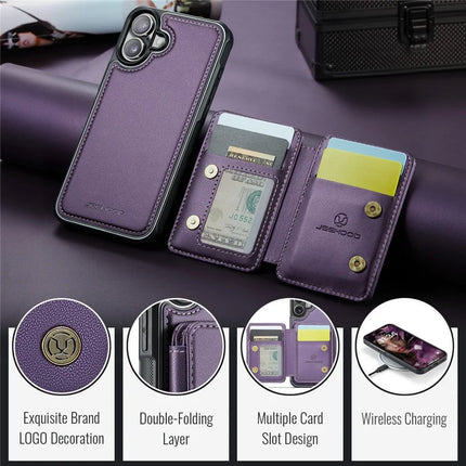 JEEHOOD J05 For iPhone 16 Plus Case Leather Mobile Cover with Detachable Magnetic Card Bag