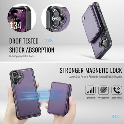 JEEHOOD J05 For iPhone 16 Plus Case Leather Mobile Cover with Detachable Magnetic Card Bag