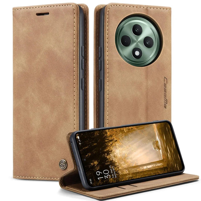 For Oppo Reno12 F 5G Case CASEME 013 Series Card Holder Stand Leather Phone Cover - Brown