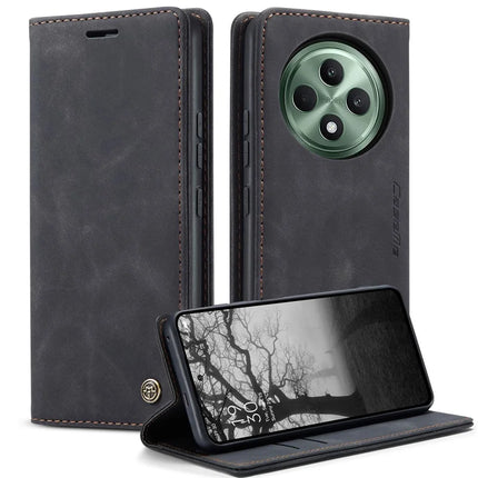 For Oppo Reno12 F 5G Case CASEME 013 Series Card Holder Stand Leather Phone Cover - Black