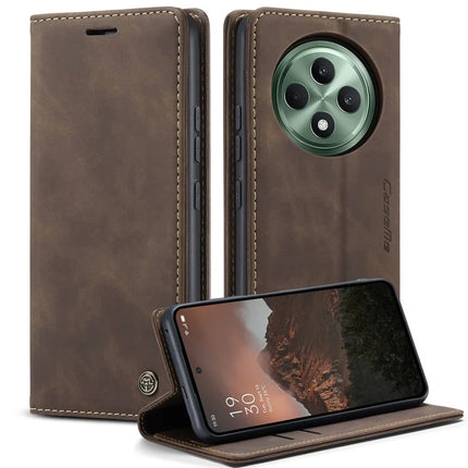 For Oppo Reno12 F 5G Case CASEME 013 Series Card Holder Stand Leather Phone Cover - Coffee