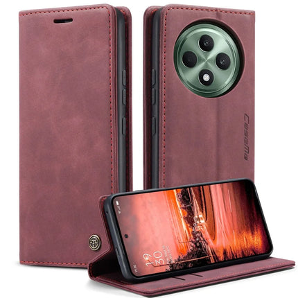 For Oppo Reno12 F 5G Case CASEME 013 Series Card Holder Stand Leather Phone Cover - Red