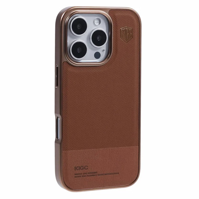 KIGC For iPhone 16 Pro Max Case PC+TPU+PU Electroplating Phone Cover - Titanium Gold
