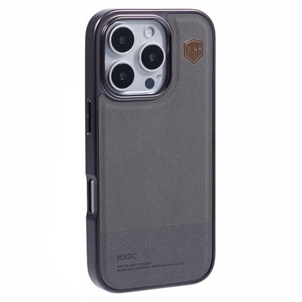 KIGC For iPhone 16 Pro Max Case PC+TPU+PU Electroplating Phone Cover - Grey