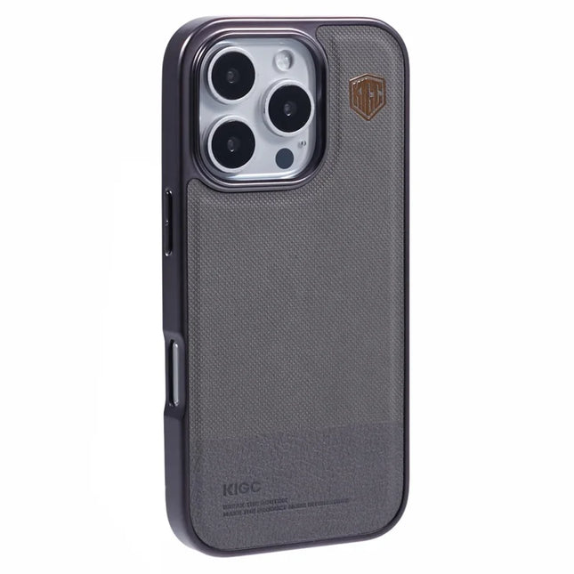 KIGC For iPhone 16 Pro Max Case PC+TPU+PU Electroplating Phone Cover - Grey
