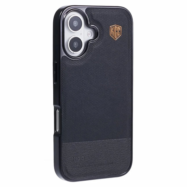 KIGC For iPhone 16 Case PC+TPU+PU Electroplating Phone Cover - Black
