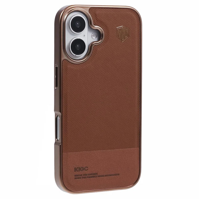 KIGC For iPhone 16 Case PC+TPU+PU Electroplating Phone Cover - Titanium Gold
