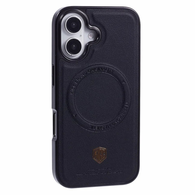 KIGC For iPhone 16 Case Compatible with MagSafe PC+TPU+PU Electroplating Phone Cover - Black