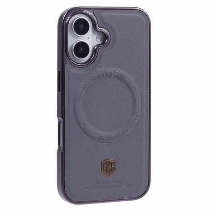 KIGC For iPhone 16 Case Compatible with MagSafe PC+TPU+PU Electroplating Phone Cover - Grey