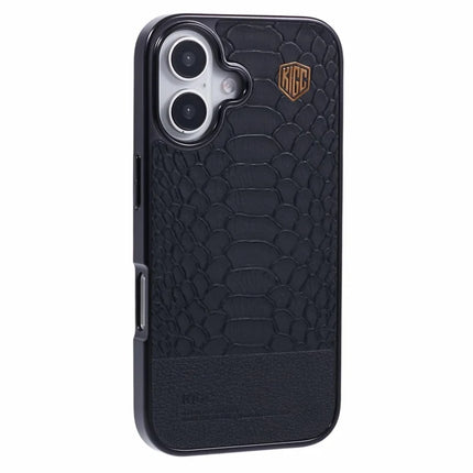 KIGC For iPhone 16 Case Compatible with MagSafe Crocodile Texture PU+PC+TPU Electroplating Phone Cover - Black