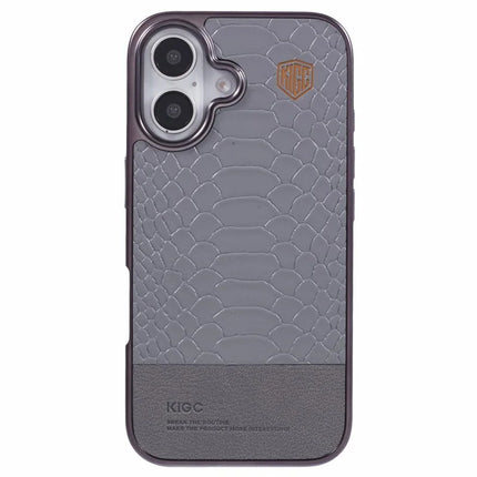 KIGC For iPhone 16 Case Compatible with MagSafe Crocodile Texture PU+PC+TPU Electroplating Phone Cover