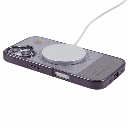 KIGC For iPhone 16 Case Compatible with MagSafe Crocodile Texture PU+PC+TPU Electroplating Phone Cover
