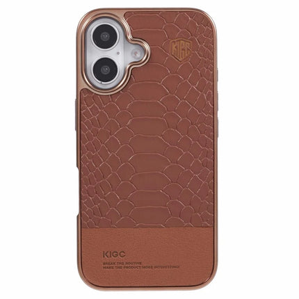 KIGC For iPhone 16 Case Compatible with MagSafe Crocodile Texture PU+PC+TPU Electroplating Phone Cover