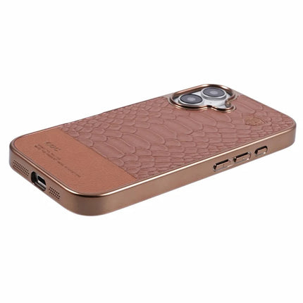 KIGC For iPhone 16 Case Compatible with MagSafe Crocodile Texture PU+PC+TPU Electroplating Phone Cover