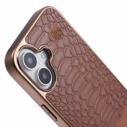 KIGC For iPhone 16 Case Compatible with MagSafe Crocodile Texture PU+PC+TPU Electroplating Phone Cover