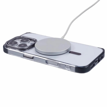 JAUCASE For iPhone 16 Pro Clear Case Compatible with MagSafe Lens Frame Kickstand PC+TPU Phone Cover