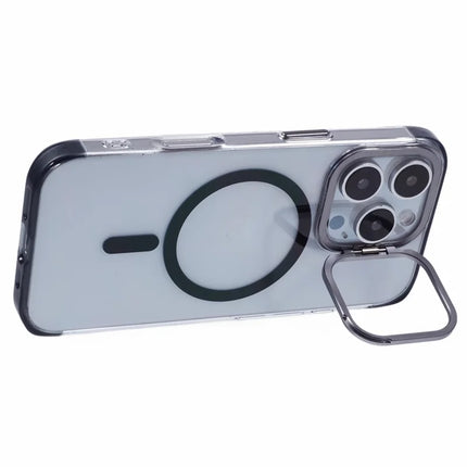 JAUCASE For iPhone 16 Pro Clear Case Compatible with MagSafe Lens Frame Kickstand PC+TPU Phone Cover